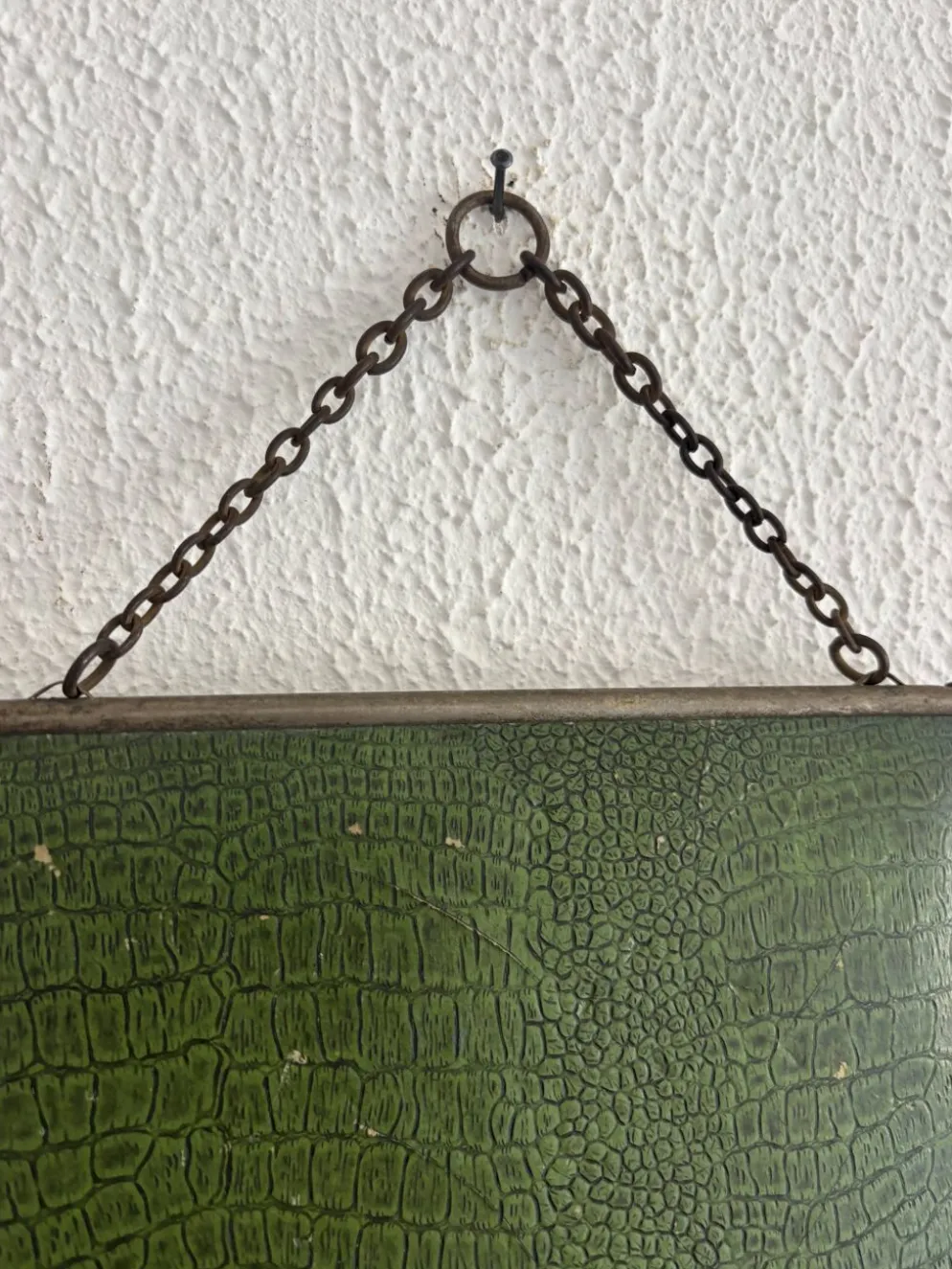 Miroir vintage 1930 triptyque barbier nickelé simili crocodile vert avocat