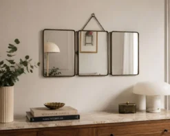 Miroir vintage 1930 triptyque barbier nickelé simili crocodile vert avocat