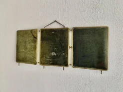 Miroir vintage 1920 triptyque barbier doré simili crocodile vert - 37 x 87