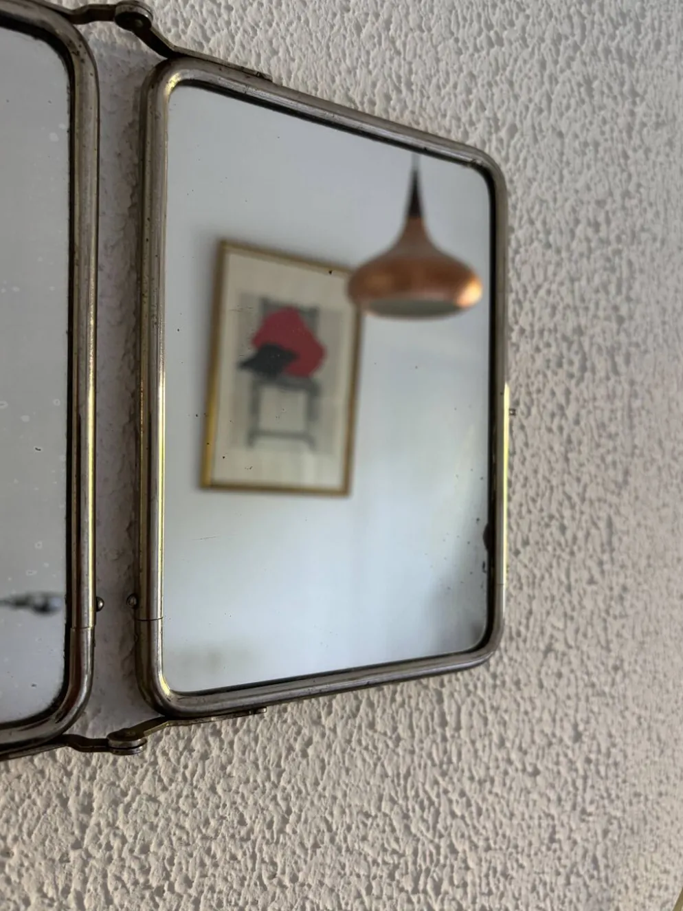 Miroir vintage 1900 triptyque barbier Le Solide Paris Art Nouveau - 21 x 50