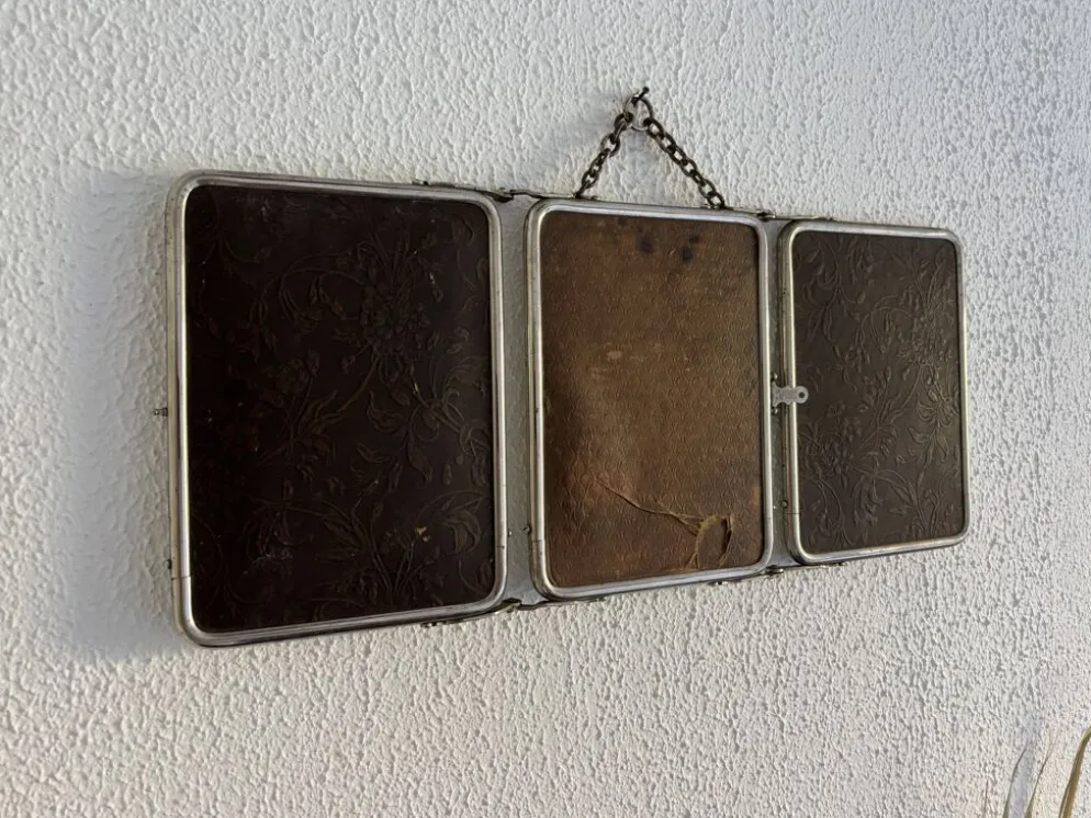 Miroir vintage 1900 triptyque barbier Le Solide Paris Art Nouveau - 21 x 50