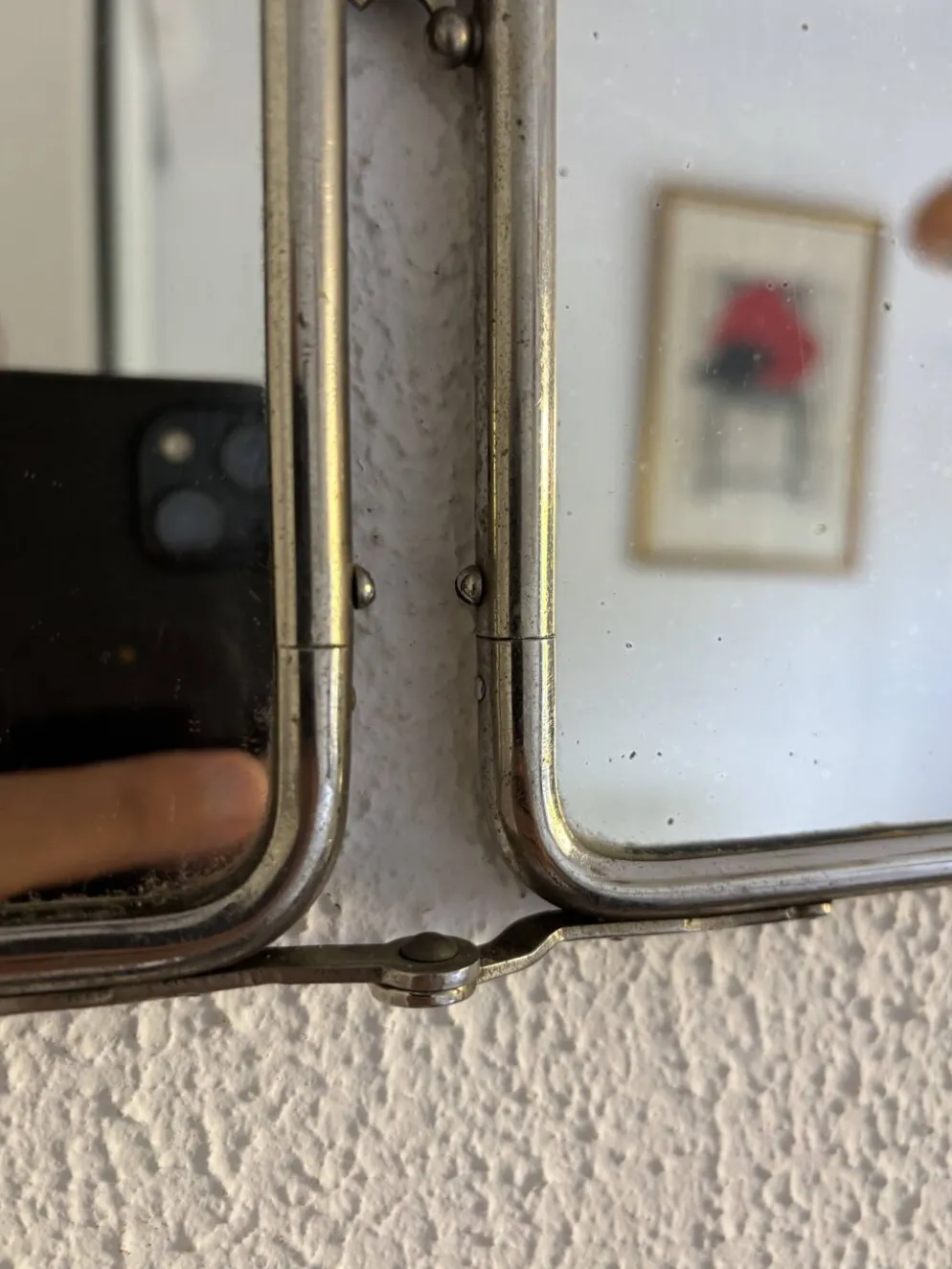 Miroir vintage 1900 triptyque barbier Le Solide Paris Art Nouveau - 21 x 50