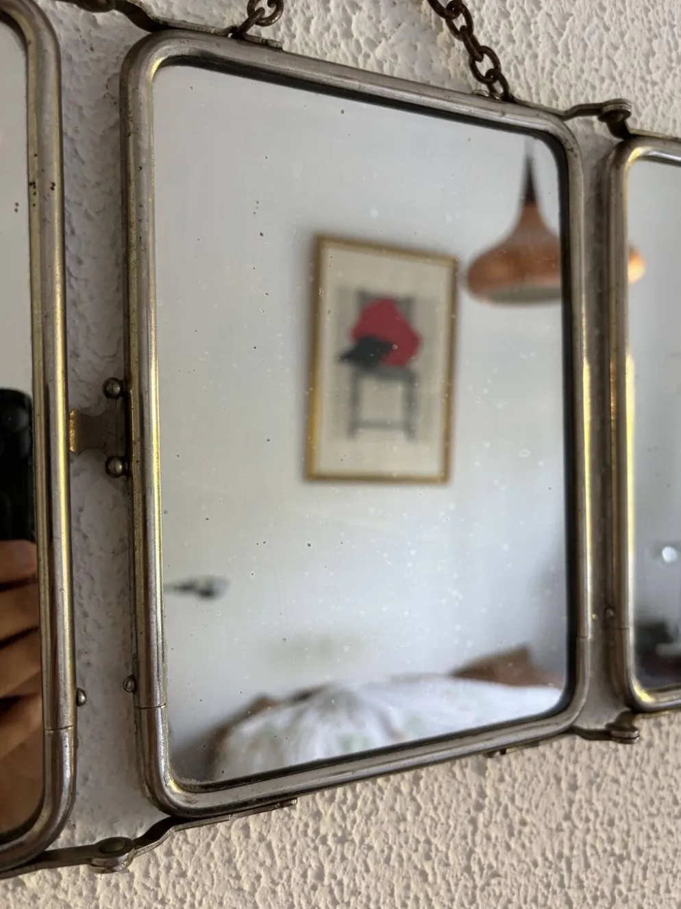 Miroir vintage 1900 triptyque barbier Le Solide Paris Art Nouveau - 21 x 50