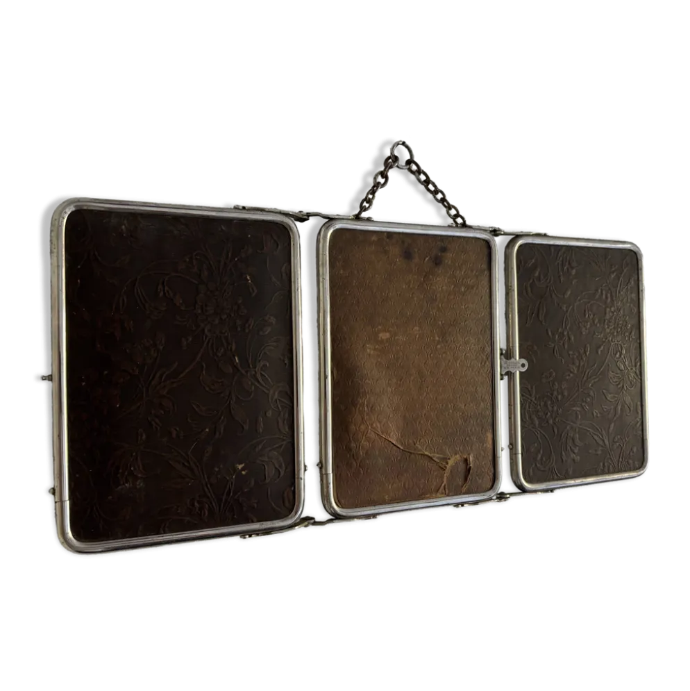 Miroir vintage 1900 triptyque barbier Le Solide Paris Art Nouveau - 21 x 50