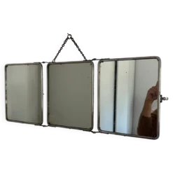 Miroir vintage 1930 triptyque barbier déposé G.B Paris - 28 x 69 cm