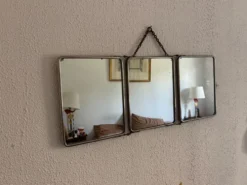 Miroir vintage 1930 triptyque barbier déposé G.B Paris - 28 x 69 cm