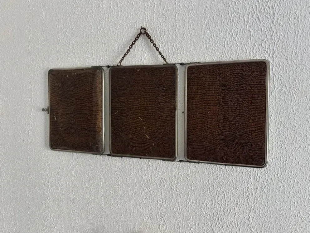 Miroir vintage 1930 triptyque barbier déposé G.B Paris - 28 x 69 cm