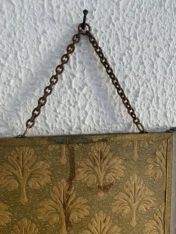 Miroir vintage 1900 triptyque barbier Art Nouveau doré - 21 x 48 cm