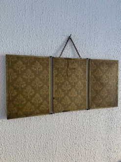 Miroir vintage 1900 triptyque barbier Art Nouveau doré - 21 x 48 cm