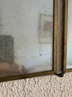 Miroir vintage 1900 triptyque barbier Art Nouveau doré - 21 x 48 cm