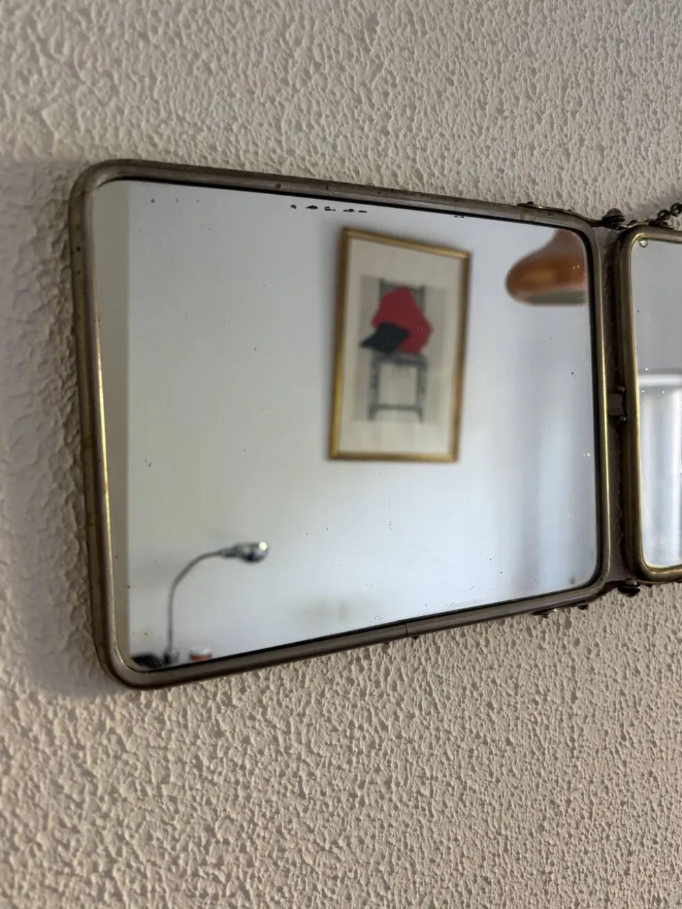 Miroir vintage 1900 triptyque barbier Art Nouveau - 19 x 78 cm