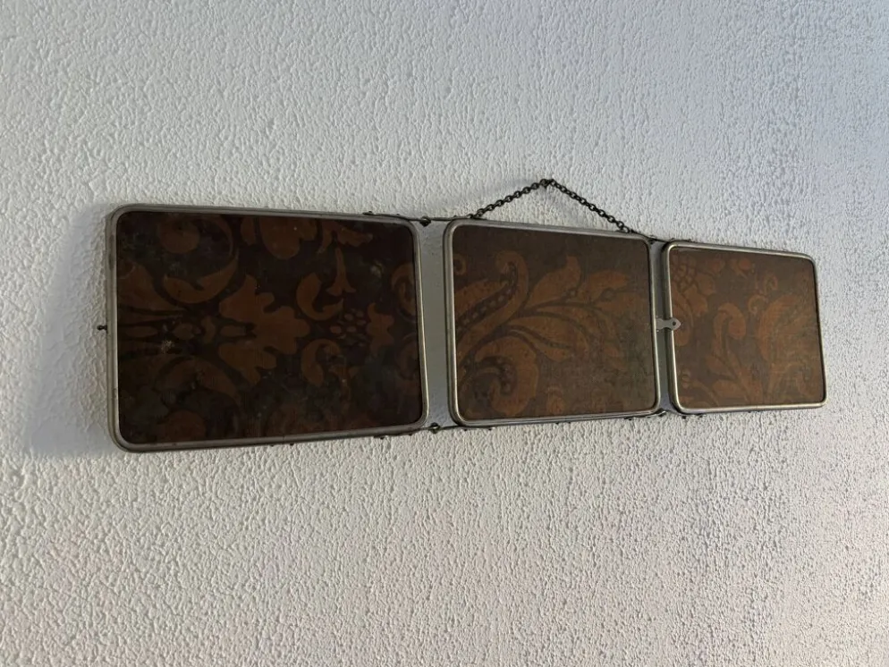 Miroir vintage 1900 triptyque barbier Art Nouveau - 19 x 78 cm