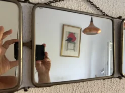 Miroir vintage 1900 triptyque barbier Art Nouveau - 19 x 78 cm