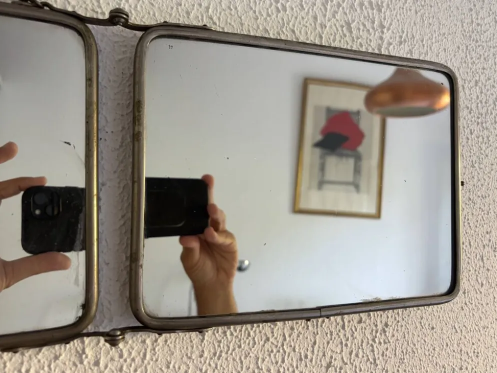Miroir vintage 1900 triptyque barbier Art Nouveau - 19 x 78 cm