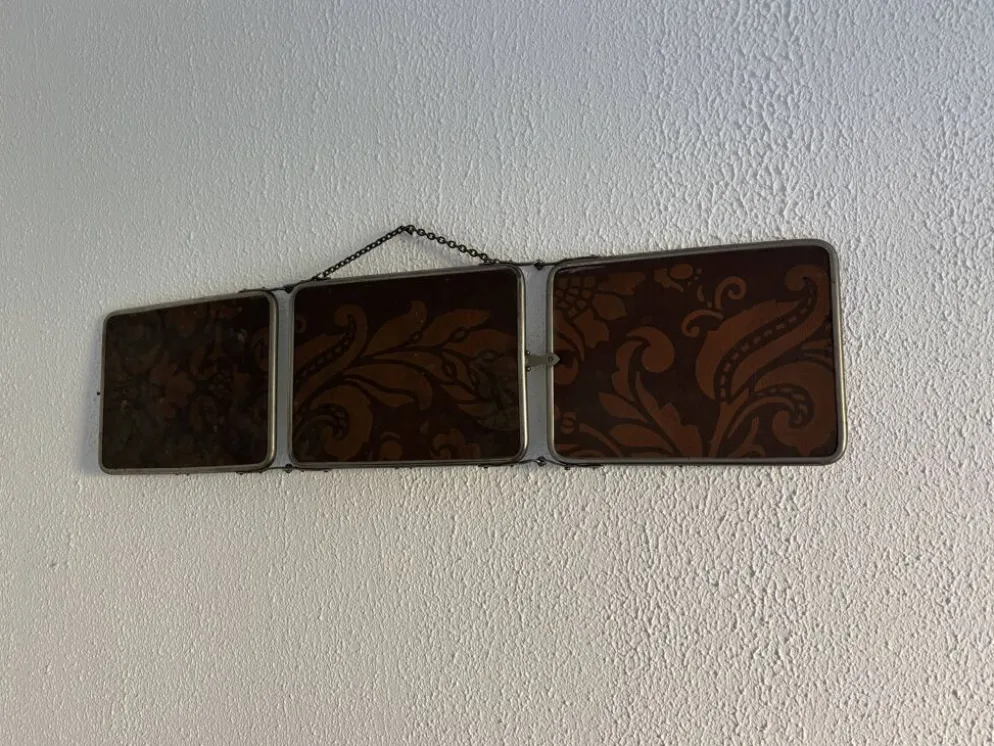 Miroir vintage 1900 triptyque barbier Art Nouveau - 19 x 78 cm
