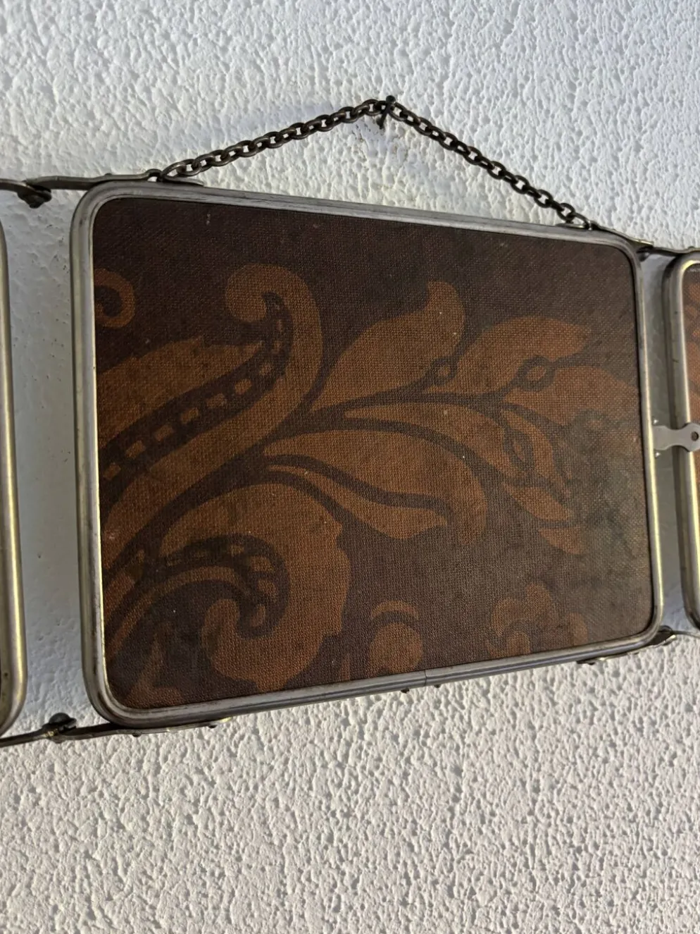 Miroir vintage 1900 triptyque barbier Art Nouveau - 19 x 78 cm