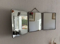 Miroir vintage 1960 triptyque barbier argenté Arpin - 28 x 70 cm