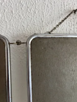 Miroir vintage 1960 triptyque barbier argenté Arpin - 28 x 70 cm