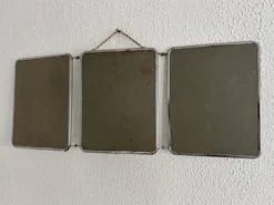 Miroir vintage 1960 triptyque barbier argenté Arpin - 28 x 70 cm