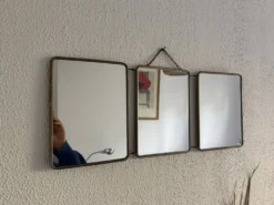 Miroir vintage 1960 triptyque barbier coiffeur japonisant - 25 x 60 cm