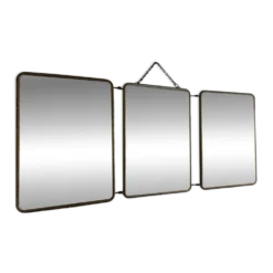 Miroir vintage 1960 triptyque barbier coiffeur japonisant - 25 x 60 cm