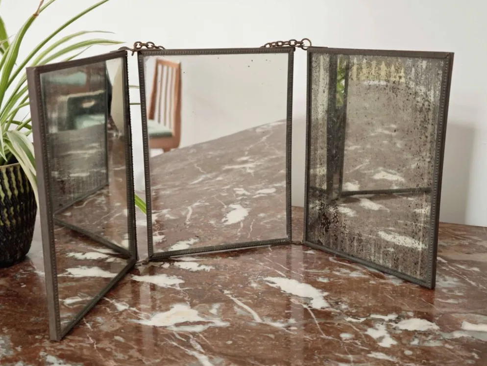 Miroir vintage 1920 triptyque de barbier