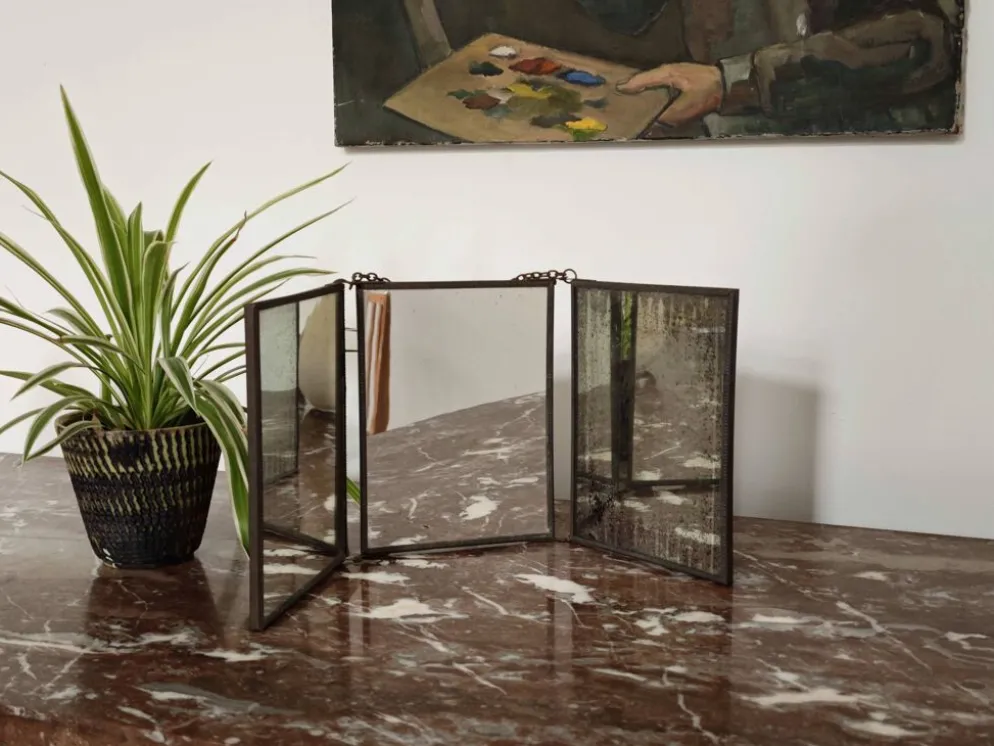 Miroir vintage 1920 triptyque de barbier