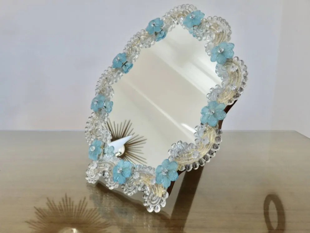 Miroir vénitien en verre de Murano, à poser ou à suspendre, 1950