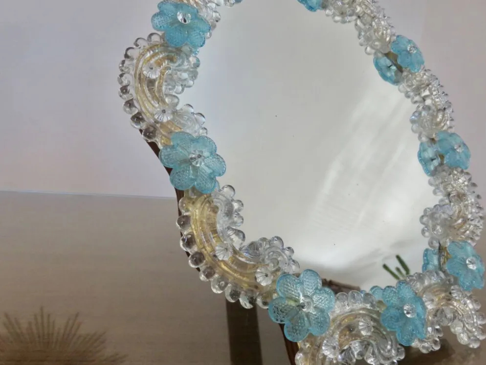 Miroir vénitien en verre de Murano, à poser ou à suspendre, 1950