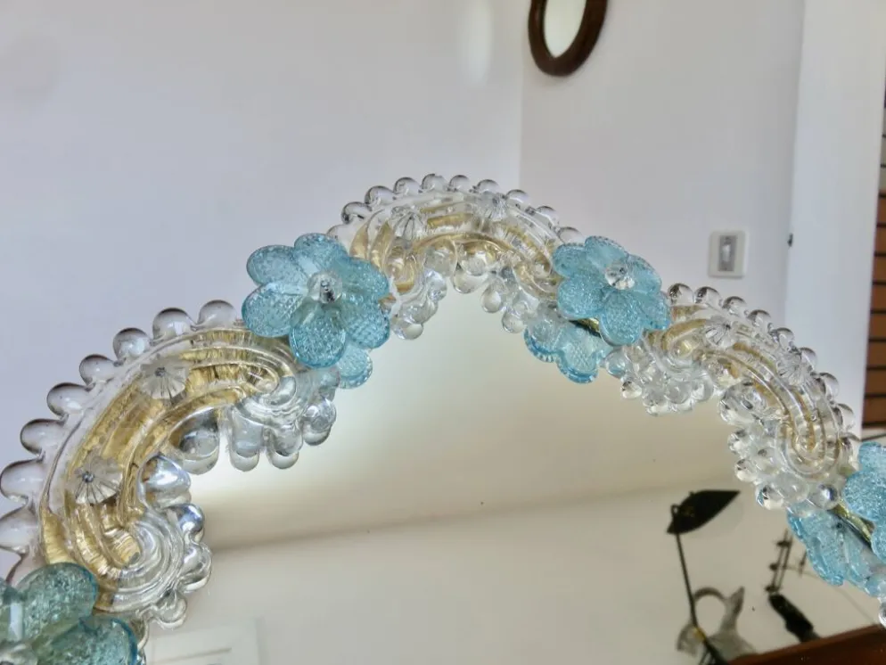 Miroir vénitien en verre de Murano, à poser ou à suspendre, 1950