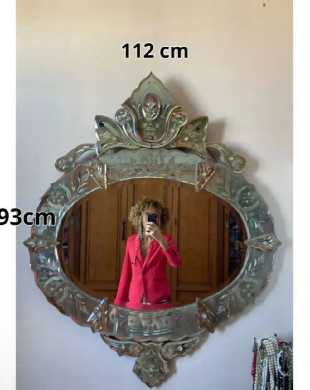 Miroir vénitien grande taille 112 cm de hauteur 93cm de largeur