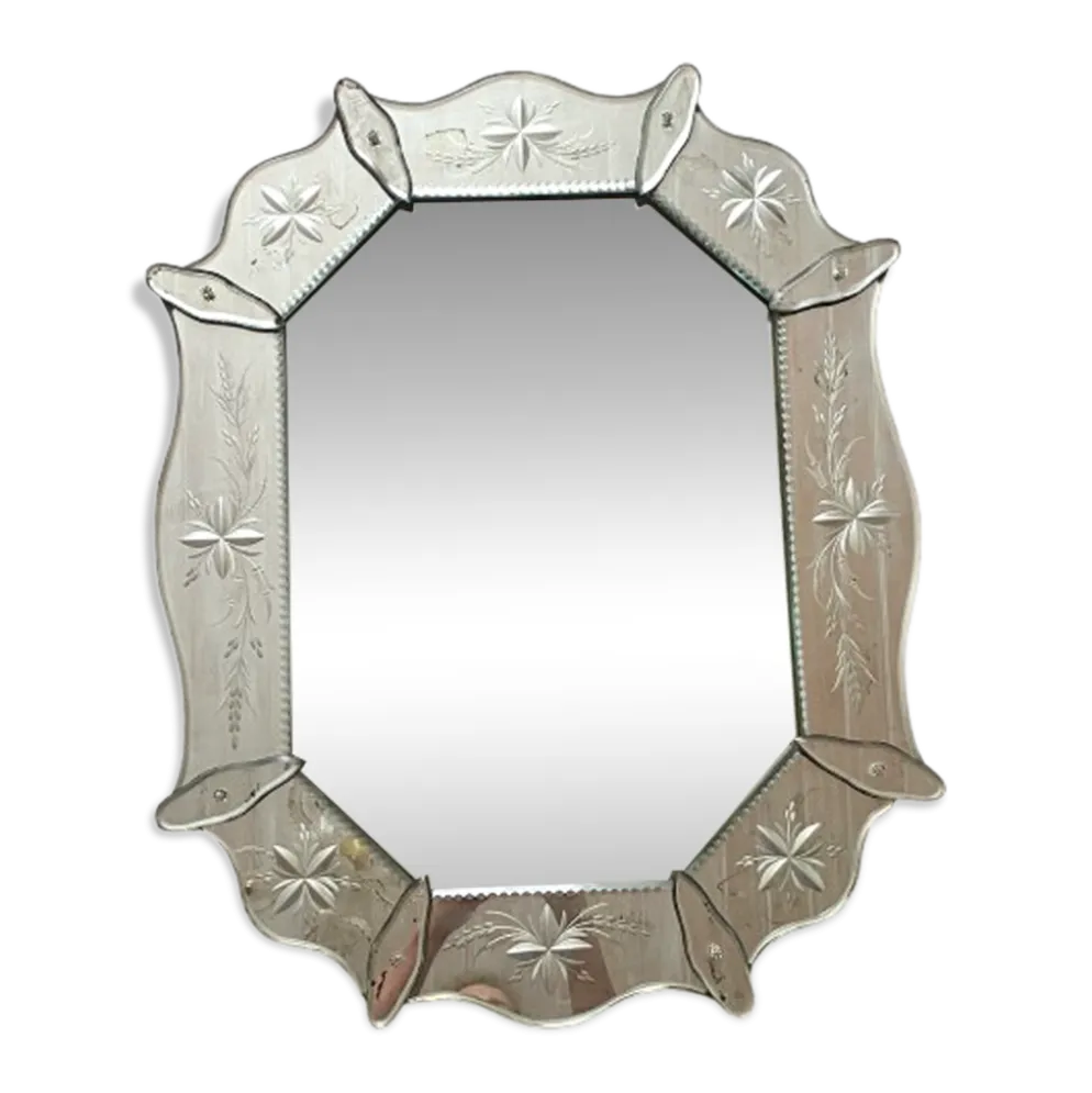 Miroir vénitien gravé 73 x 58 cm