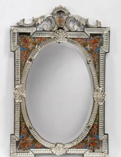 Miroir Vénitien à Pare-closes Style Renaissance – Verre Biseauté Émaillé – XIXe