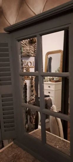 Miroir volet trompe l'oeil bois gris foncé 1990 / objet de décoration murale Miroir façon volets
