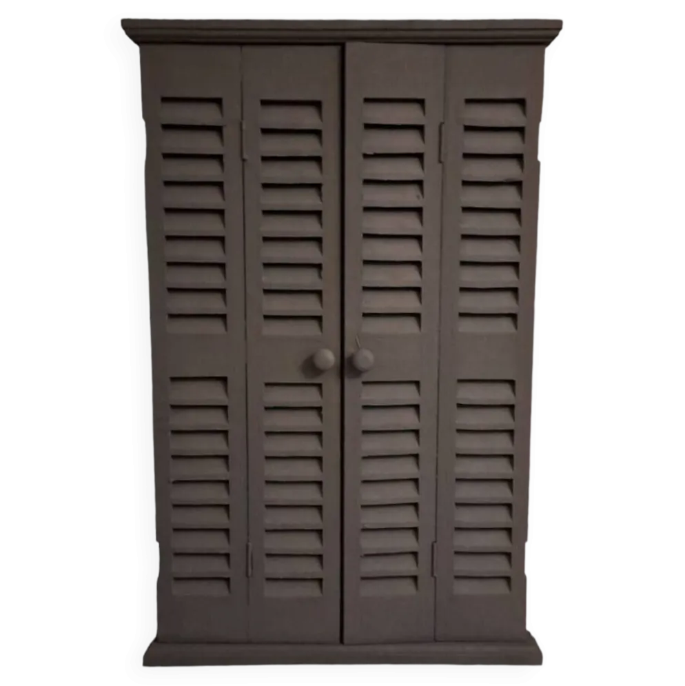 Miroir volet trompe l'oeil bois gris foncé 1990 / objet de décoration murale Miroir façon volets