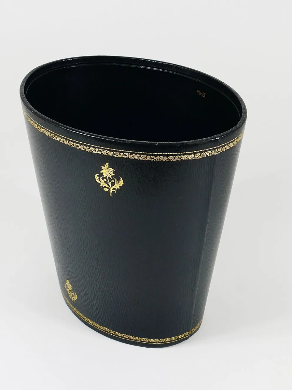 Morabito Paris Corbeille à papier en cuir noir et or, France, années 1970