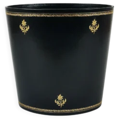 Morabito Paris Corbeille à papier en cuir noir et or, France, années 1970