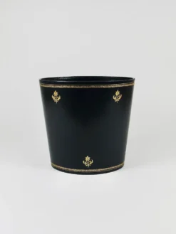 Morabito Paris Corbeille à papier en cuir noir et or, France, années 1970