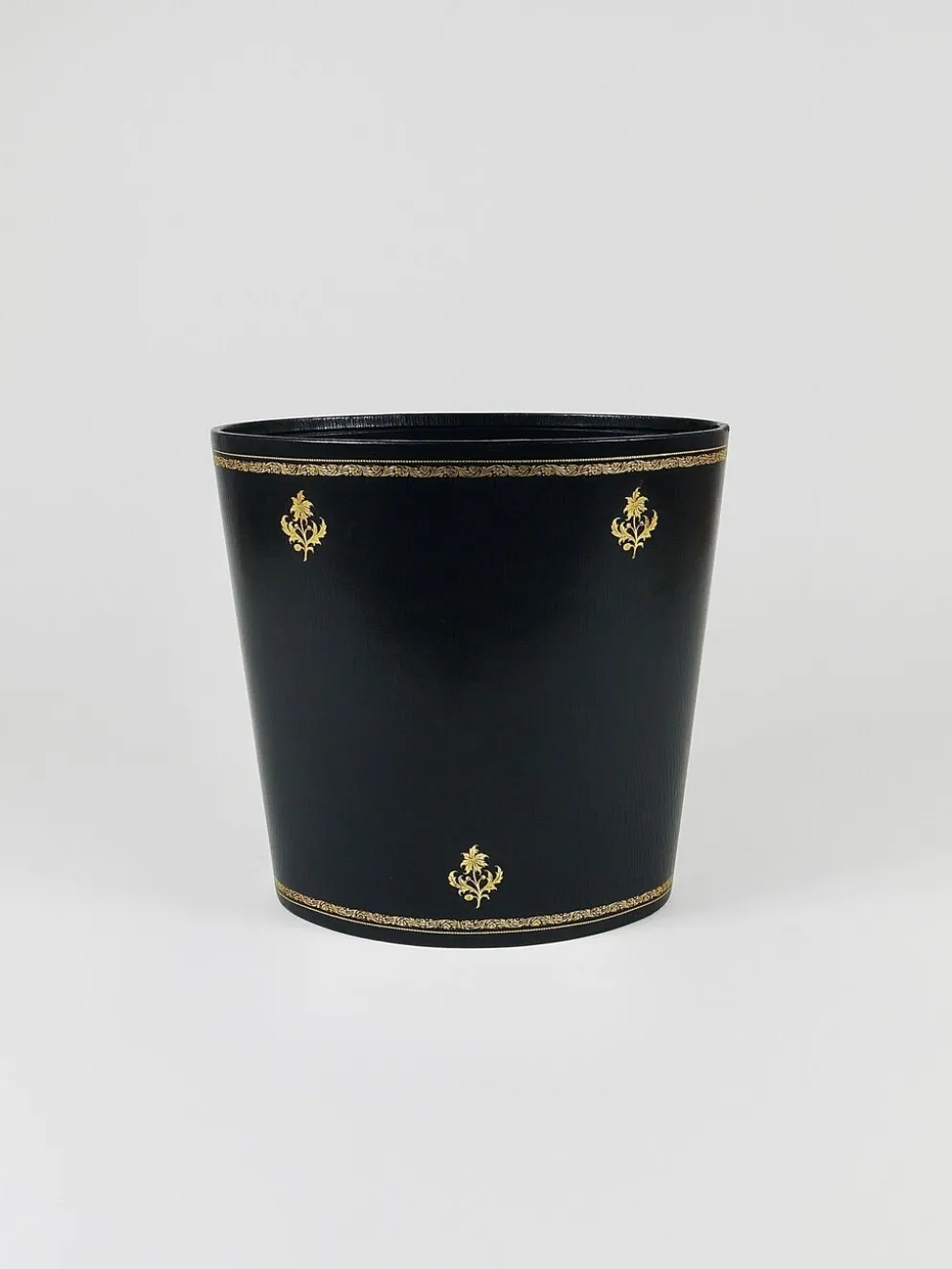 Morabito Paris Corbeille à papier en cuir noir et or, France, années 1970