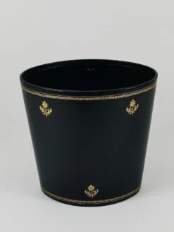 Morabito Paris Corbeille à papier en cuir noir et or, France, années 1970