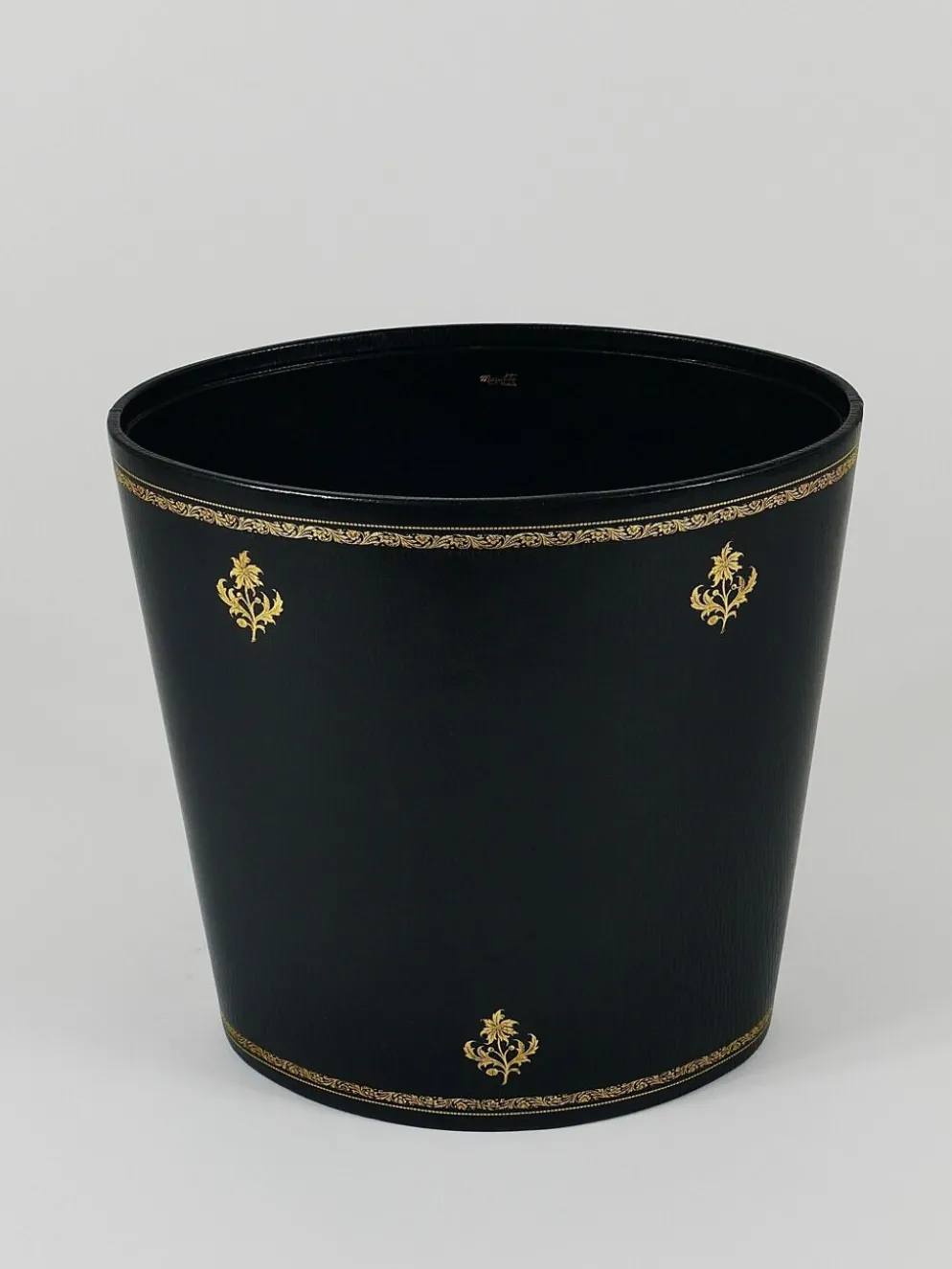 Morabito Paris Corbeille à papier en cuir noir et or, France, années 1970