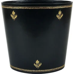 Morabito Paris Corbeille à papier en cuir noir et or, France, années 1970