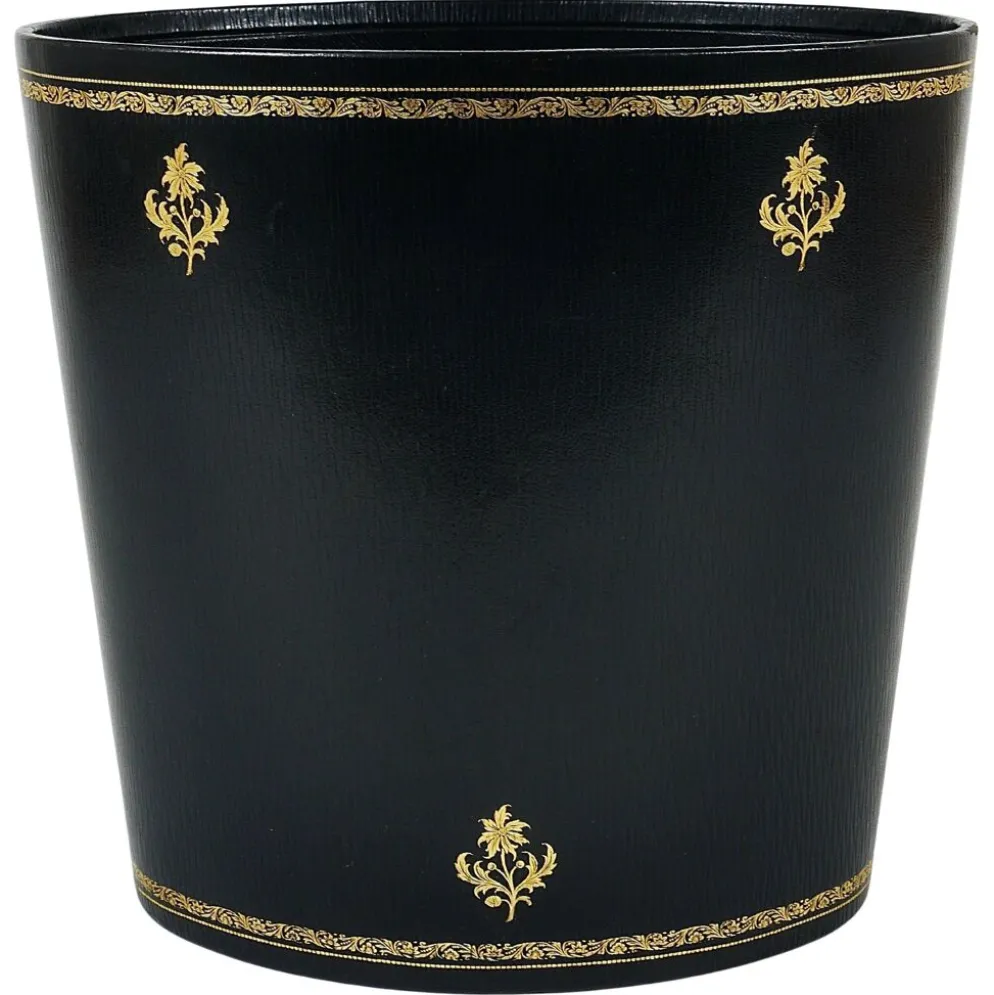 Morabito Paris Corbeille à papier en cuir noir et or, France, années 1970