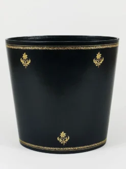 Morabito Paris Corbeille à papier en cuir noir et or, France, années 1970