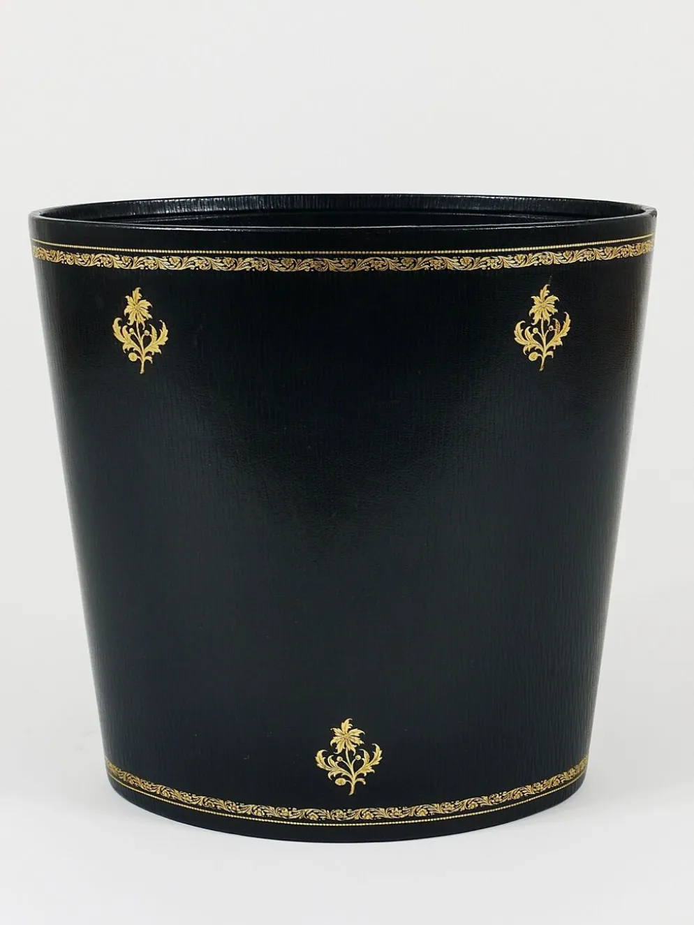 Morabito Paris Corbeille à papier en cuir noir et or, France, années 1970