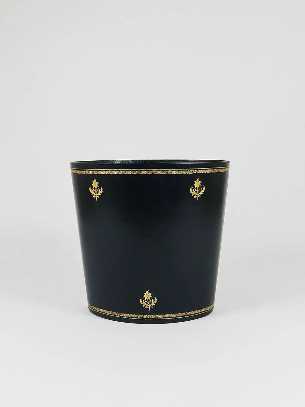 Morabito Paris Corbeille à papier en cuir noir et or, France, années 1970