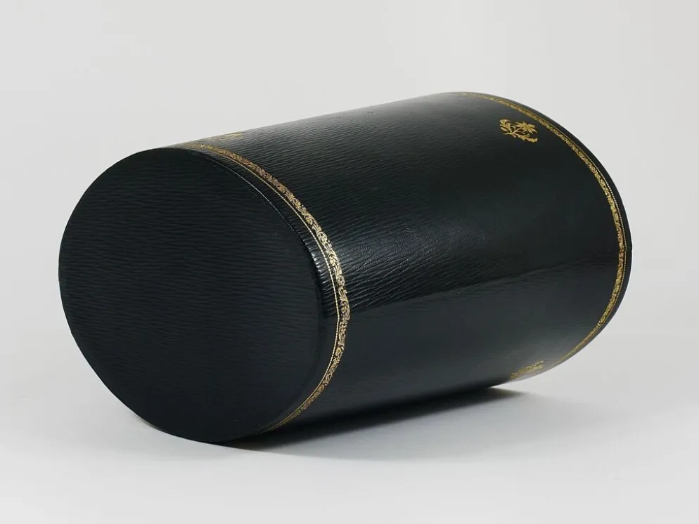 Morabito Paris Corbeille à papier en cuir noir et or, France, années 1970