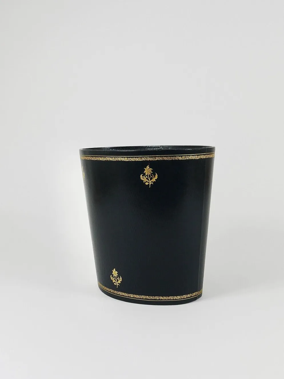 Morabito Paris Corbeille à papier en cuir noir et or, France, années 1970