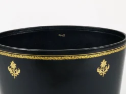 Morabito Paris Corbeille à papier en cuir noir et or, France, années 1970