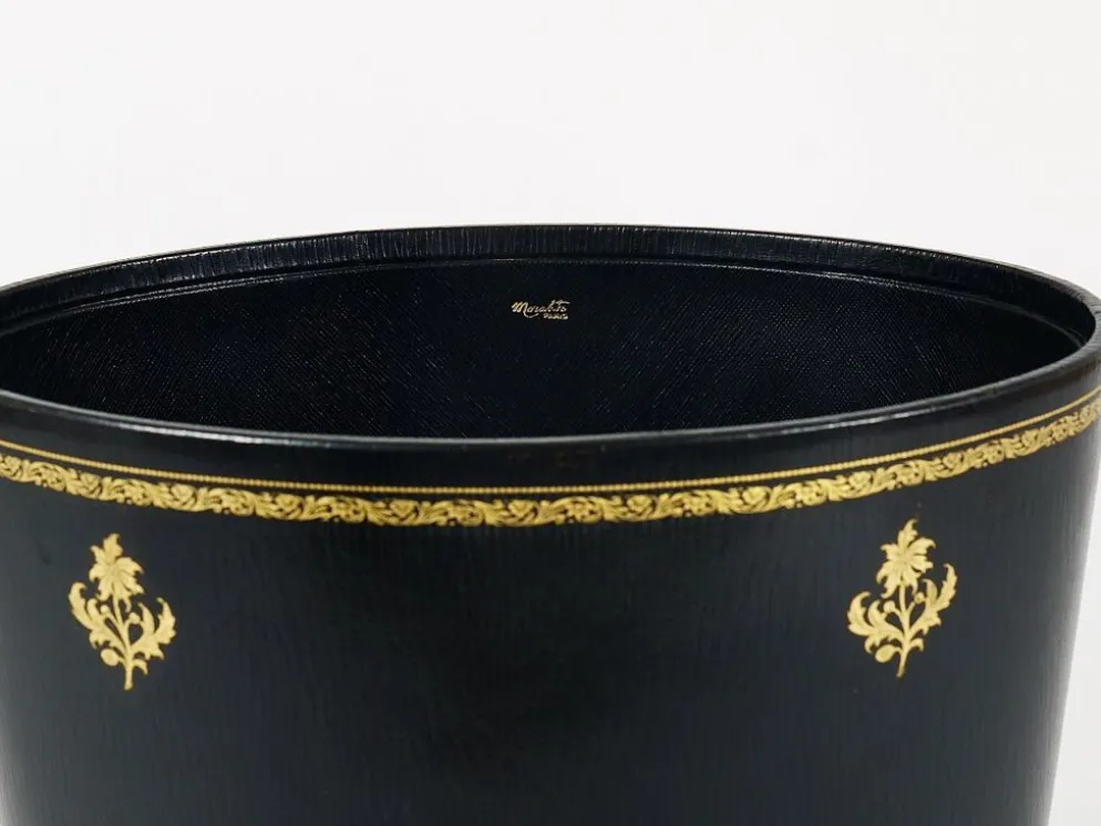Morabito Paris Corbeille à papier en cuir noir et or, France, années 1970